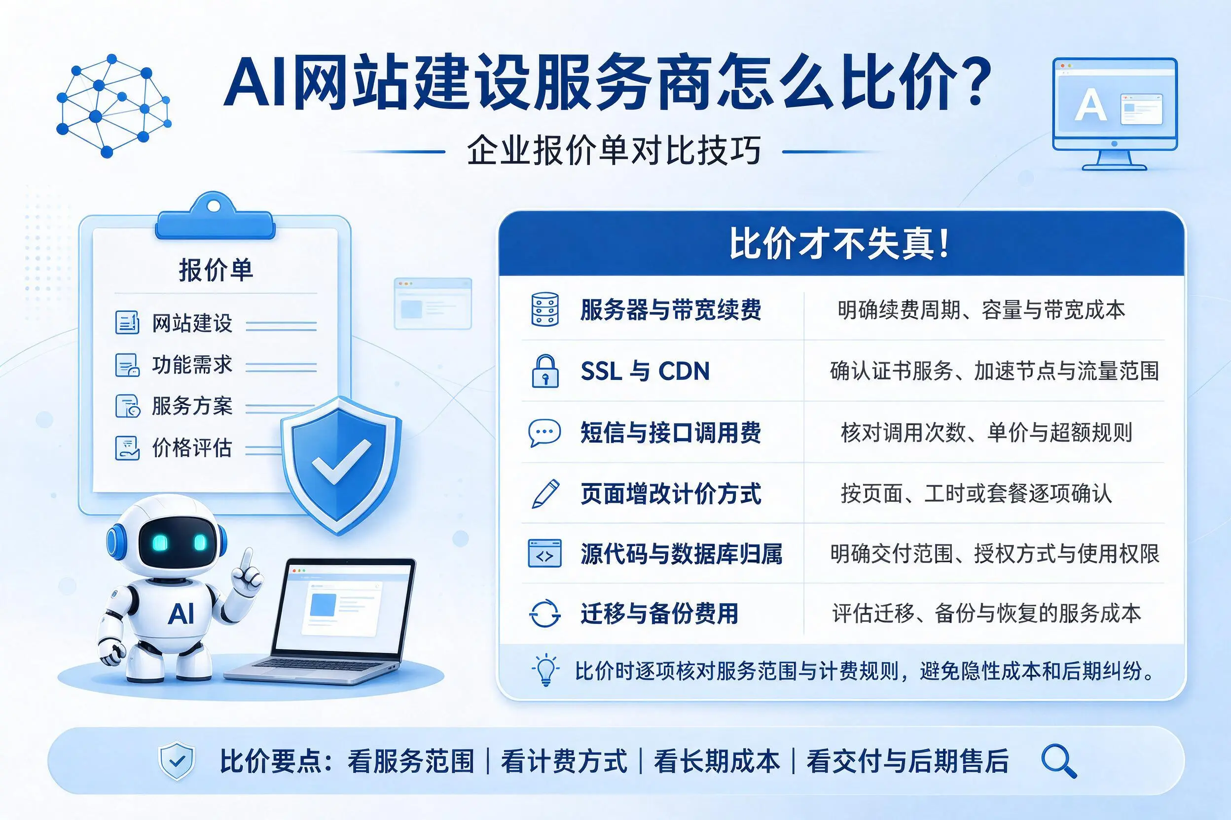 AI网站建设服务商怎么比价？安康企业报价单对比技巧