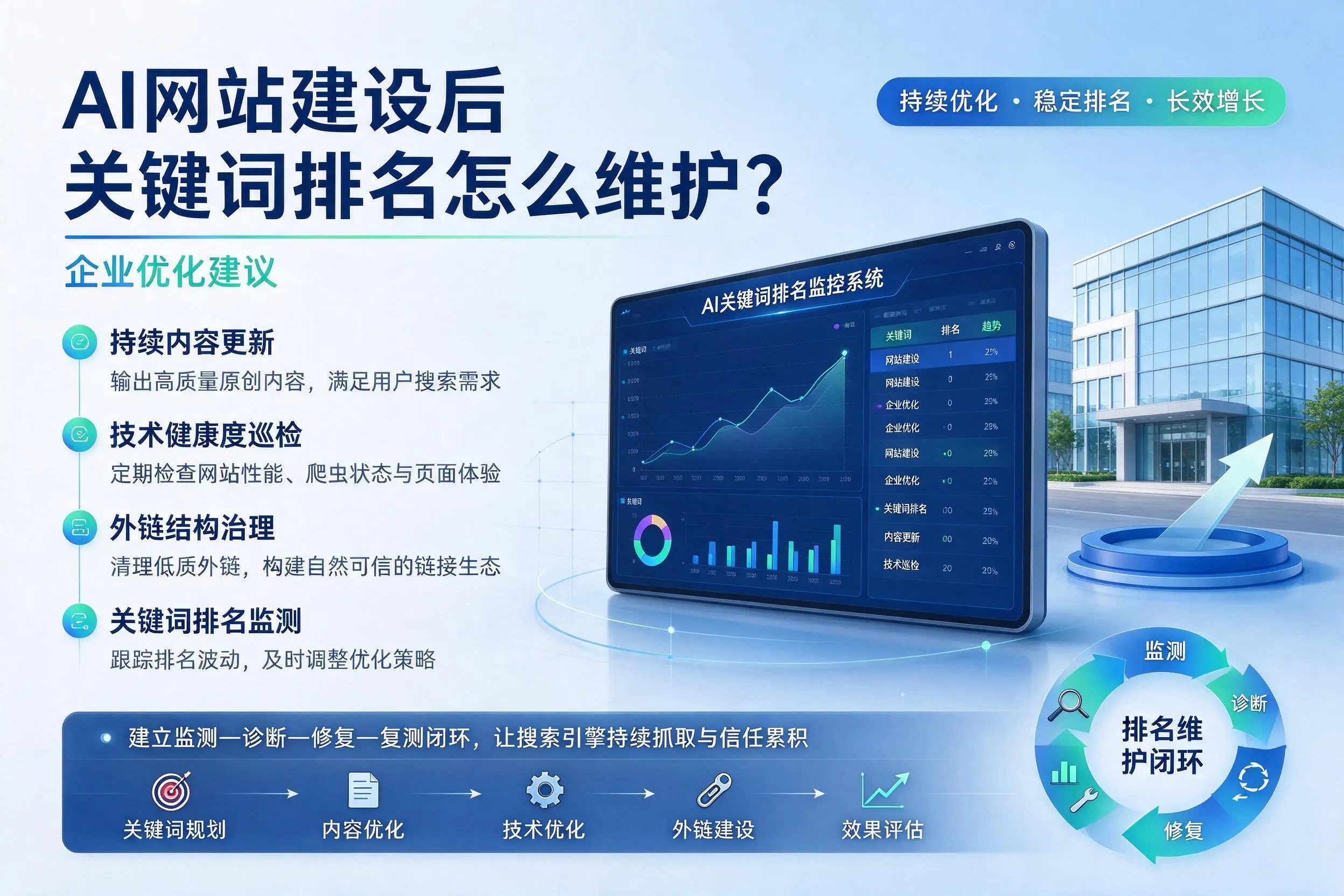 AI网站建设后关键词排名怎么维护？安康企业优化建议